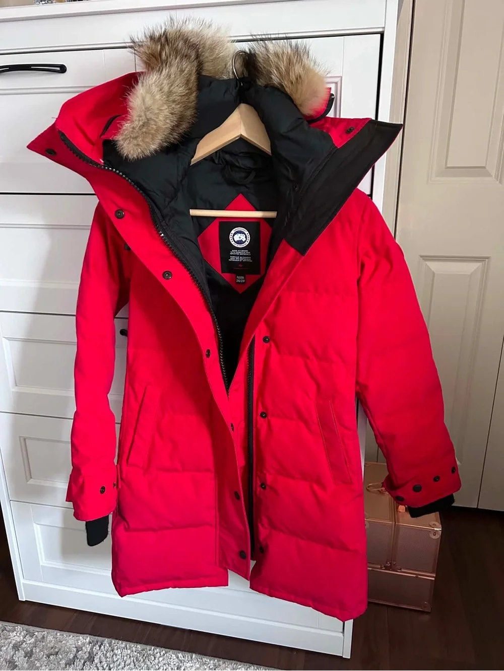 Canada Goose Bright Red Women's Insulated Parka with Fur-Trim Hood